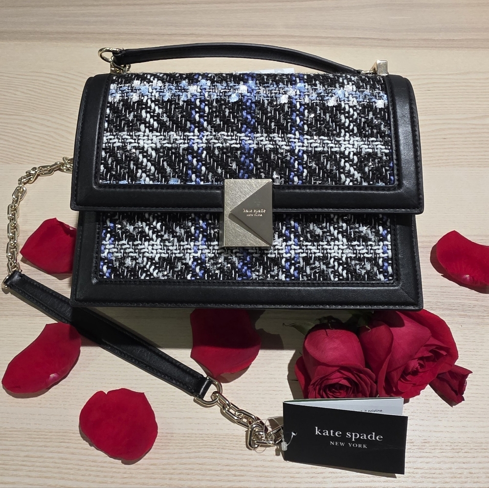 NWT Kate Spade New York Deco Plaid Tweed Chain Shoulder Bag